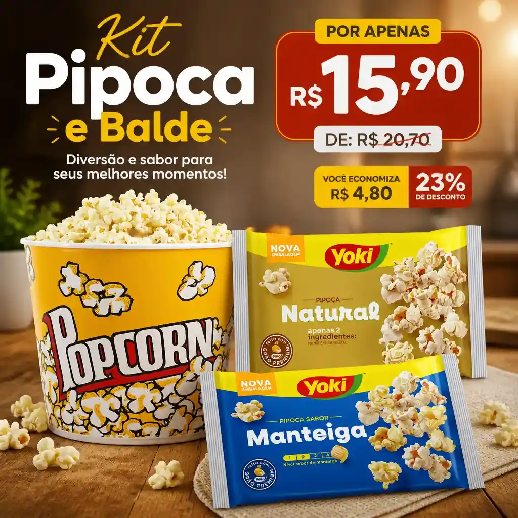 Kit Pipoca e Balde com 3 produtos
