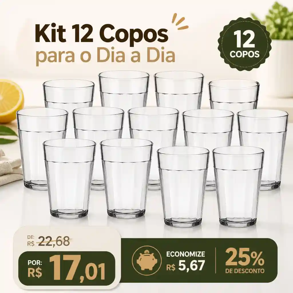 Kit 12 Copos para o Dia a Dia com 1 produto