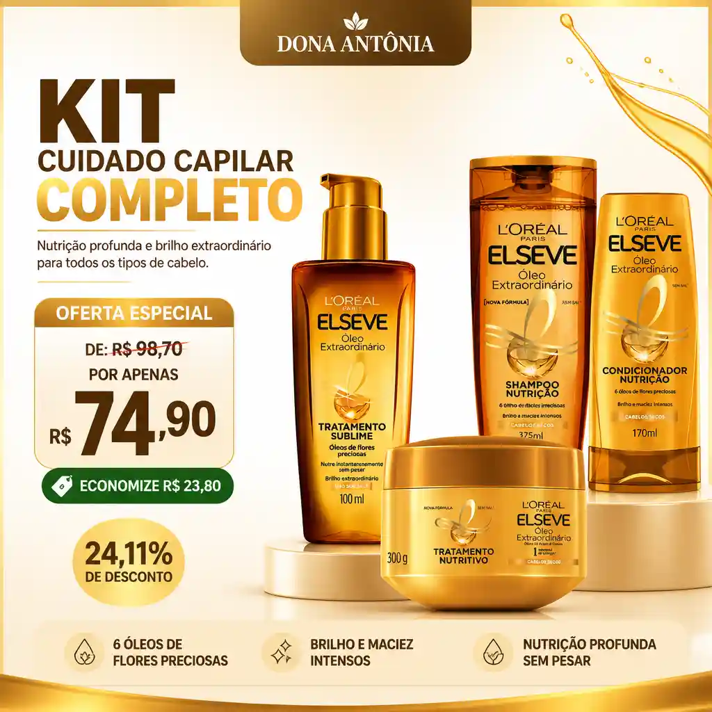 Kit Cuidado Capilar Completo com 3 produtos