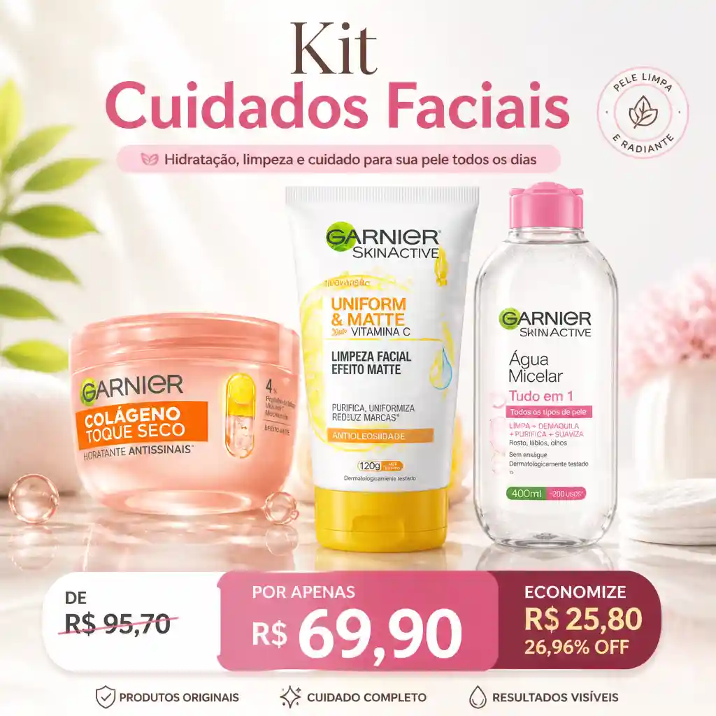 Kit Cuidados Faciais com 3 produtos