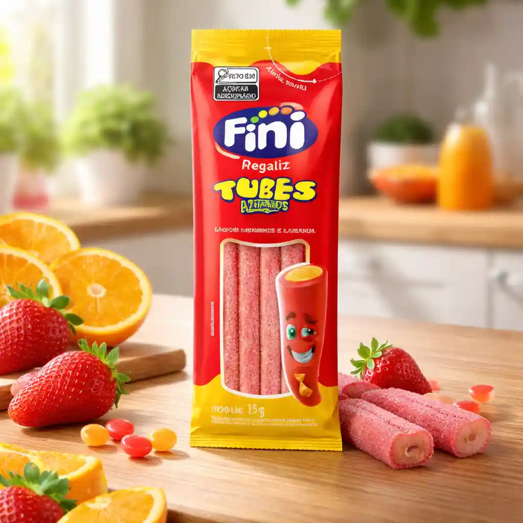 Bala de Gelatina Fini Tubes Morango e Laranja 15g
